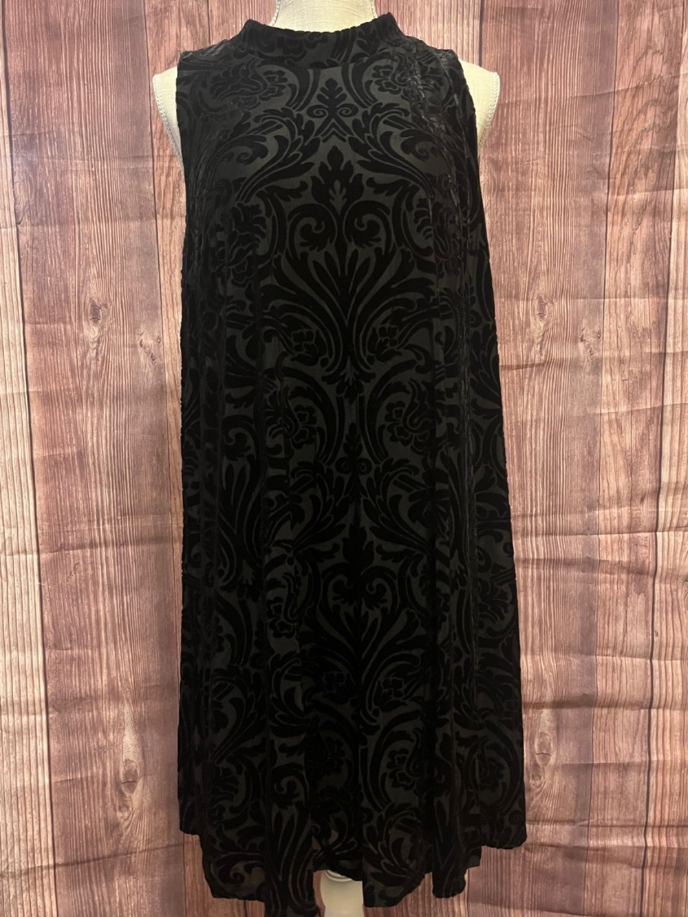 Jessica Howard Sleeveless Black Velvet Burnout A-Line Dress